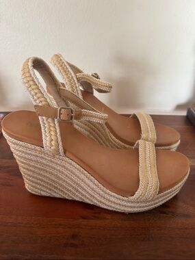 MIA Beige Braided Espadrille Wedge Sandals